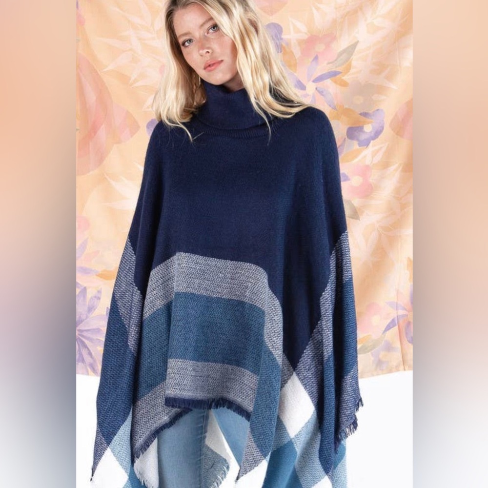 NWT! Turtleneck Poncho Azul - Picture 5 of 8